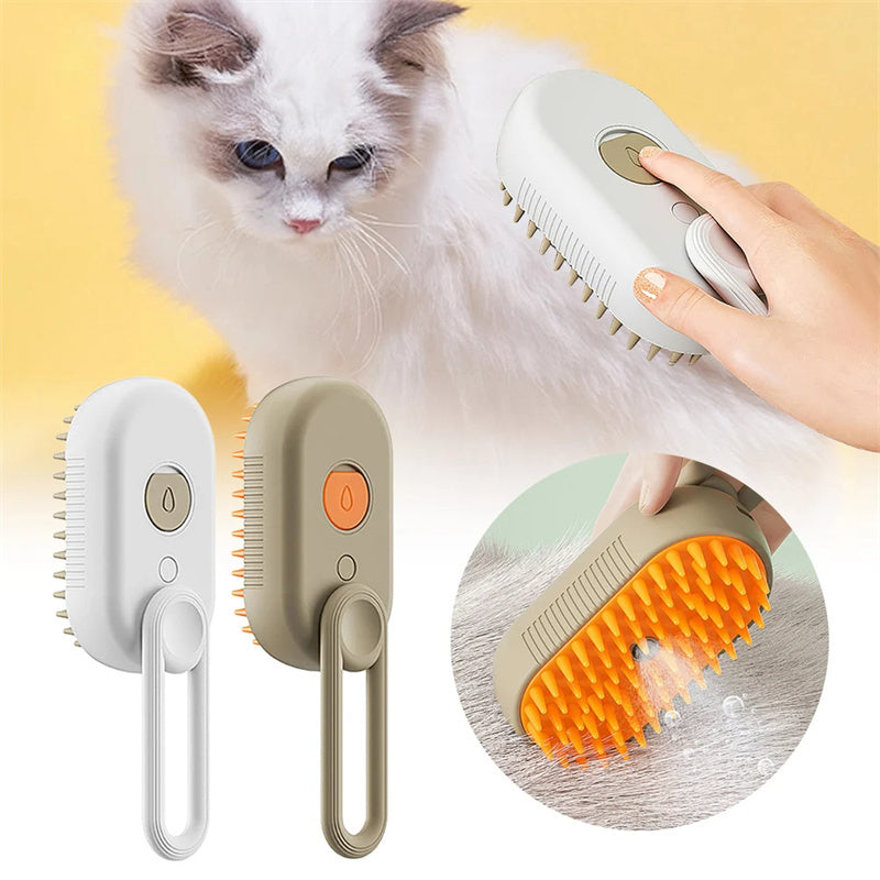 3-in-1 Electric Steam Brush for Cats & Dogs – Grooming, Detangling & Hair Removal