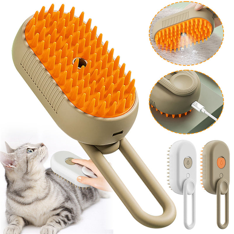 3-in-1 Electric Steam Brush for Cats & Dogs – Grooming, Detangling & Hair Removal