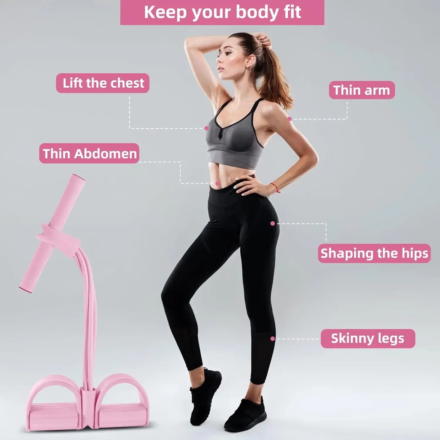 4-Level Resistance Band Tensioner with Non-Slip Handles - Home Fitness Equipment for Abdominal Muscle Training Yoga Abdominal