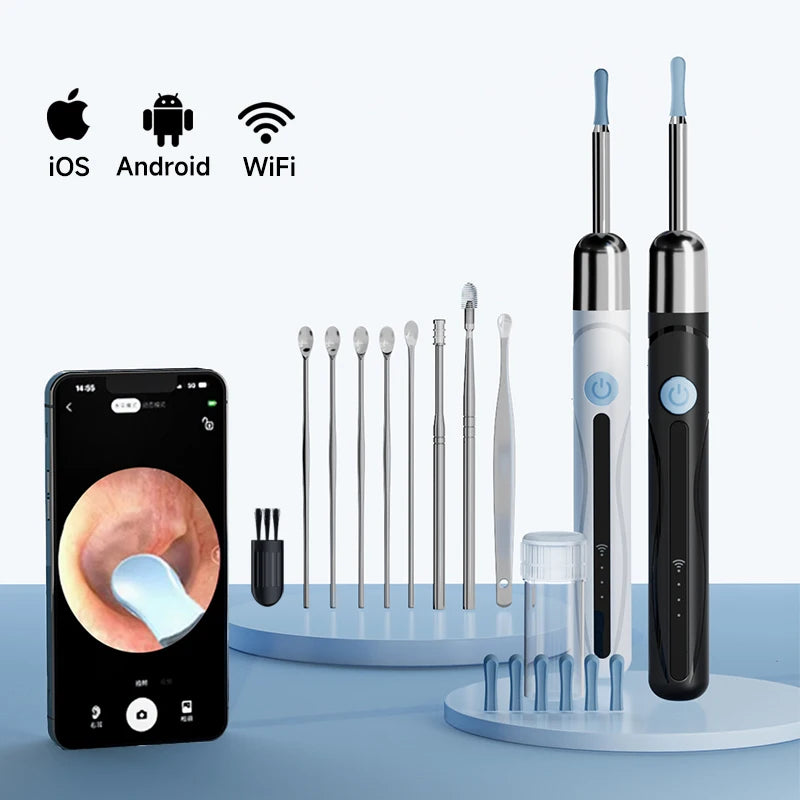 WiFi Endoscope 4.2mm 1080P Ear Picker Camera with Ear Spoon Base for iOS/Android Ear Cleaning Otoscope with Ear Wax Removal Tool