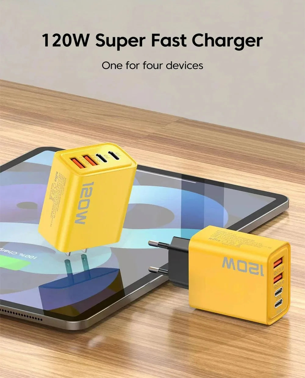 120W Fast Charger Type C Quick Charge 3.0 USB Charger Adapter For iPhone Samsung Xiaomi PD USB Charger Fast Charging Plug