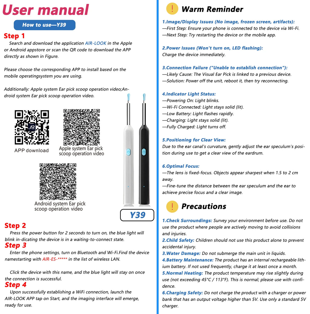 Visual Ear Wax Cleaner with Camera Safe Earwax Removal Endoscope with 5M Camera Luminous Otoscope Ear Cleaning Tools Ear Care