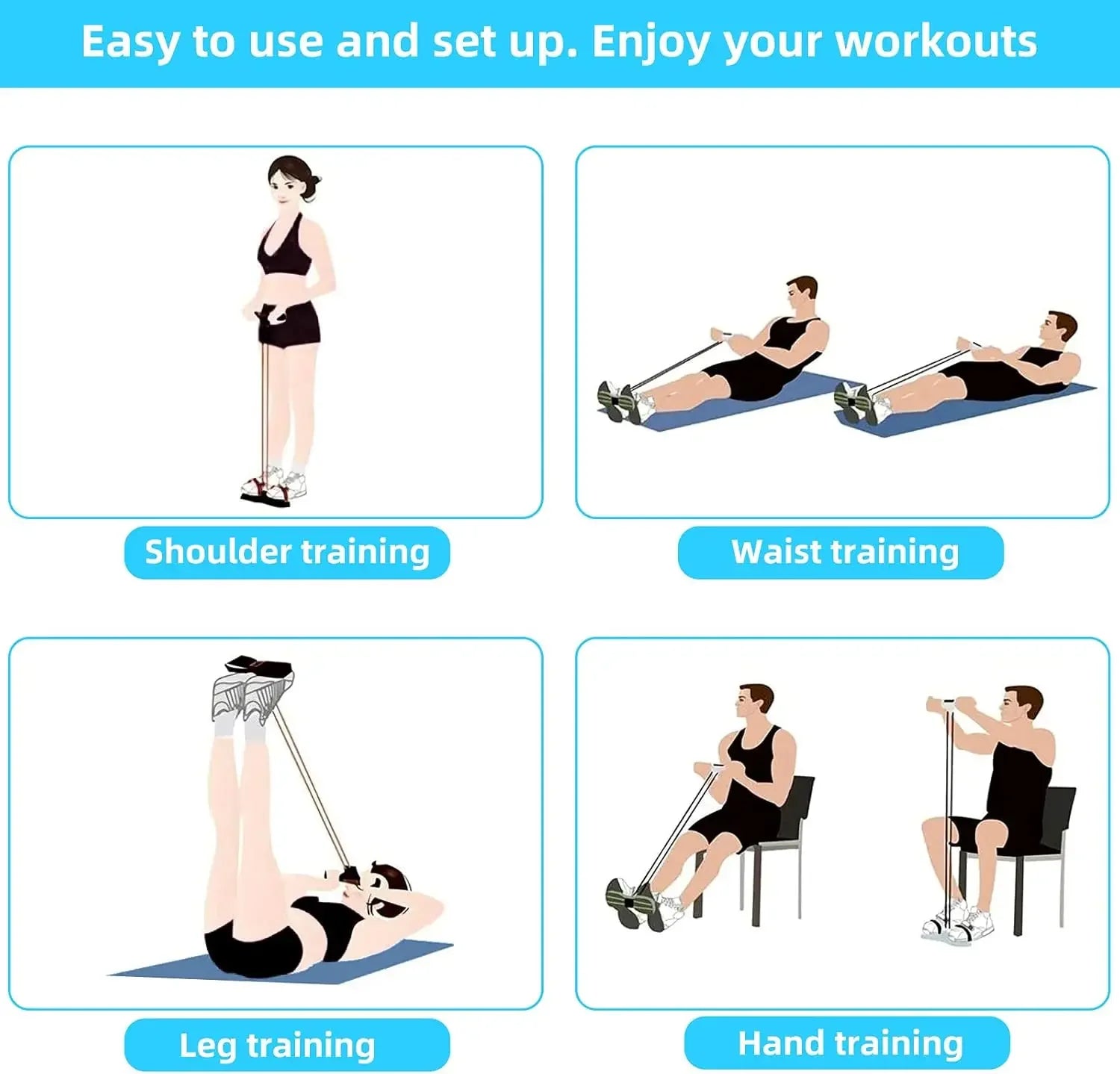 4-Level Resistance Band Tensioner with Non-Slip Handles - Home Fitness Equipment for Abdominal Muscle Training Yoga Abdominal