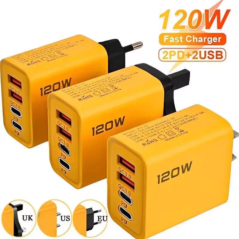 120W Fast Charger Type C Quick Charge 3.0 USB Charger Adapter For iPhone Samsung Xiaomi PD USB Charger Fast Charging Plug