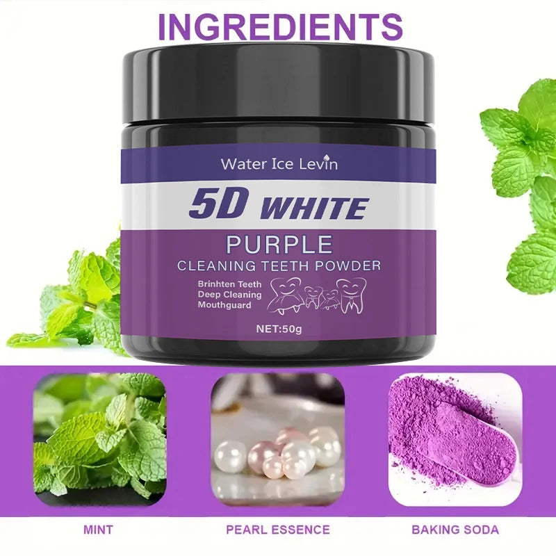 Purple Teeth Cleaning Powder - Sulfate-Free, Deep Cleaning and Polishing, Whitens Teeth in 5 Days, Portable for Daily Use and Travel