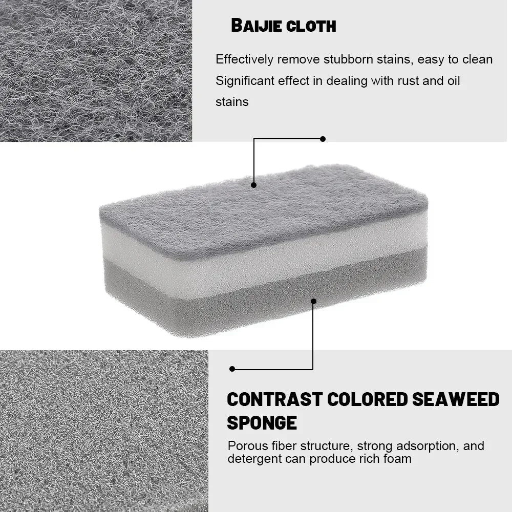 Magic Three Layers Cleaning Sponges Reusable Pan Pot Dishwashing Scouring Pads Household Kitchen Sponge Wipes Brush Clean Tools