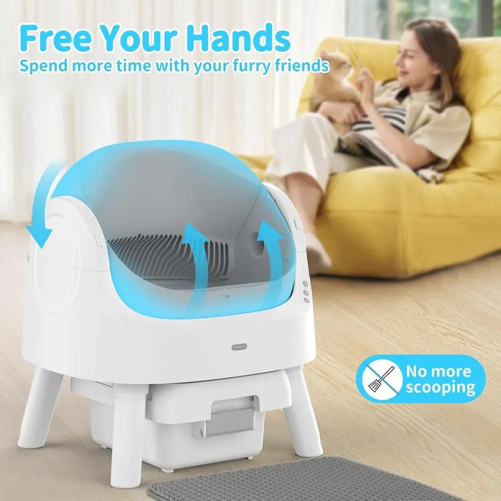 Self-Cleaning Automatic Cat Litter Box for Multi-Cats – Integrated Safety Protection with Open-Top Design