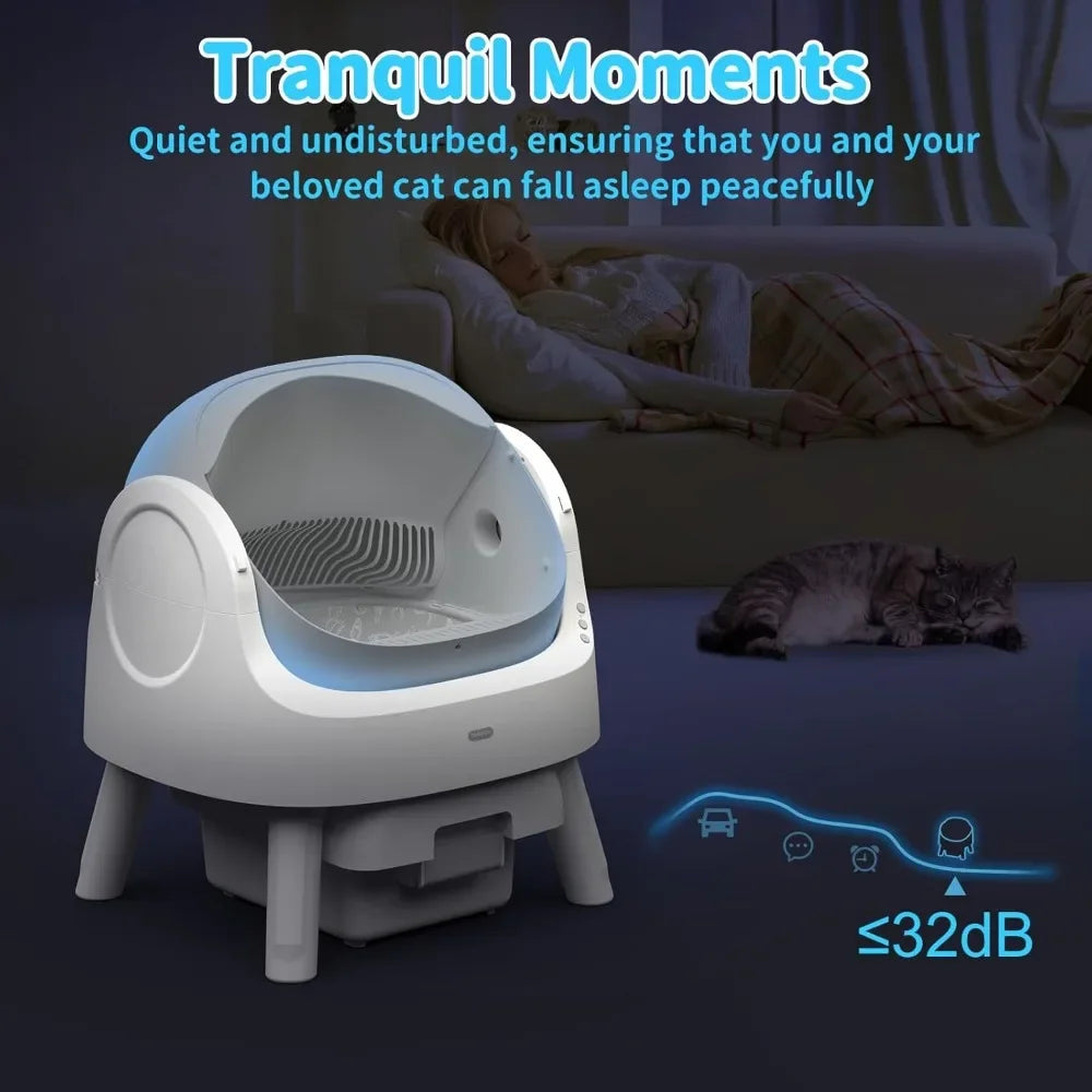 Self-Cleaning Automatic Cat Litter Box for Multi-Cats – Integrated Safety Protection with Open-Top Design