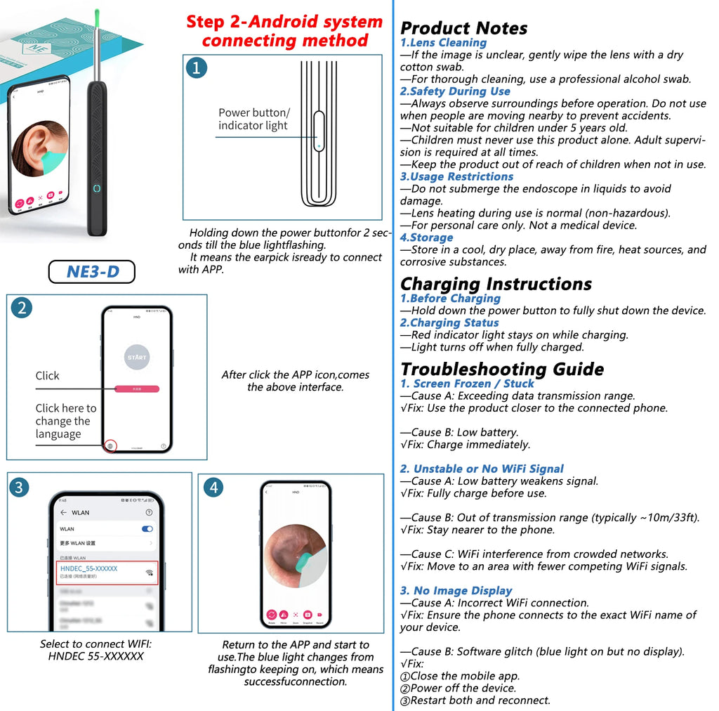 Visual Ear Wax Cleaner with Camera Safe Earwax Removal Endoscope with 5M Camera Luminous Otoscope Ear Cleaning Tools Ear Care