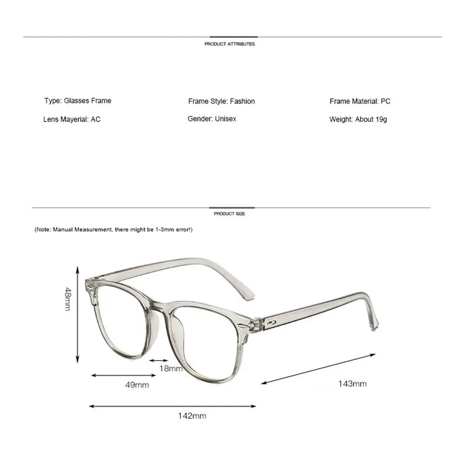 Classic Transparent Computer Glasses Frame Women Men Anti Blue Light Glasses Blocking Glasses Optical Glasses Lenses Oculos Male