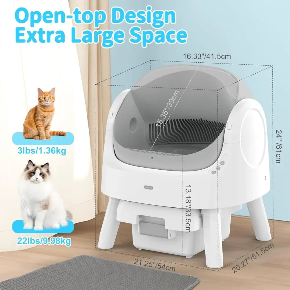 Self-Cleaning Automatic Cat Litter Box for Multi-Cats – Integrated Safety Protection with Open-Top Design